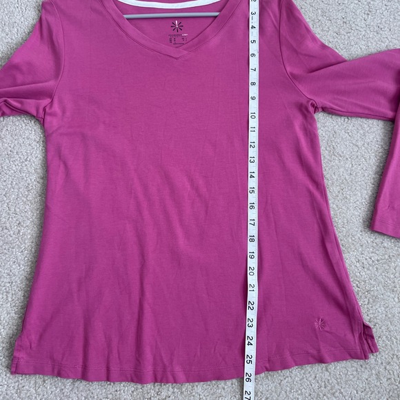 Isaac Mizrahi Live Essentials Long Sleeve Pima Cotton V Neck Pink T-Shirt Top - Picture 6 of 7